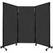 A Versare black portable room divider on wheels.