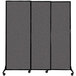 A Versare charcoal gray portable room divider with wheels.