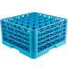 a stack of blue plastic containers