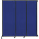 A blue Versare wall-mounted sliding room divider with black trim.