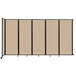 A Versare beige wall-mounted room divider with tan fabric panels.