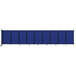 A blue wall-mounted room divider with black trim.