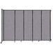 A Versare Cloud Gray room divider with black trim and four wheels.