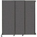 A Versare wall-mounted room divider with a gray panel and black frame.