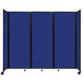 A Versare Royal Blue room divider with wheels.