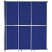 A blue rectangular Versare sliding room divider with silver trim.