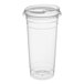 A clear 24 oz. heavy-duty plastic cold cup with a strawless, sip-through lid.