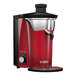 A red Zumex Multifruit juice extractor with a spout and control knob, designed for extracting juice at 0.5 gallons per minute.