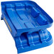 A blue plastic lid for a Lavex cube truck.