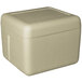 An insulated beige cooler box with a lid.