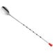 An American Metalcraft stainless steel bar spoon with a twisted metal handle and a red knob.