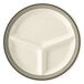 A white GET Diamond Cambridge 3-compartment plate with a black rim.