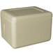 An insulated beige cooler box with a lid.