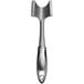 An OXO SteeL meat tenderizer with a grey and black handle.