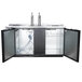 A black Beverage-Air kegerator with two taps on the counter.
