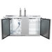 A stainless steel Beverage-Air wine kegerator with two doors open.