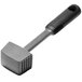 An OXO black and silver meat tenderizer with a solid steel core.