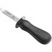 a knife with a black handle