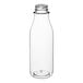 A clear plastic 16 oz. round juice bottle with a white lid.