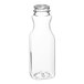 A clear PET square juice bottle with a black cap.