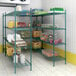 a shelves with food items on them