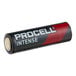 A close-up of a black and red Procell battery tube.