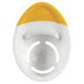 An OXO white and yellow plastic egg separator.