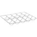 A metal grid with several rows of rings.