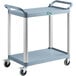 A gray Choice utility cart with two shelves and wheels.
