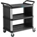 A black Choice utility cart with three shelves and wheels.