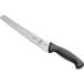 A Mercer Culinary Millennia left-handed bread knife with a black handle.