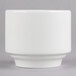 A Homer Laughlin bright white china bowl on a grey surface.