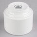 A white Homer Laughlin china bowl with a logo on it.