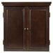 An American Legend Chelsea dartboard cabinet in brown with gold knobs.