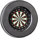 An Arachnid Prodigy automatic scoring dartboard with a white circle in the center and numbers around it.