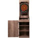 An Arachnid dart board and cabinet with a door.