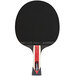 A black paddle with a red handle.