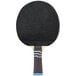 A black and blue Stiga table tennis racket with a wooden handle.