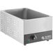 A stainless steel rectangular Global Solutions countertop food cooker/warmer with a black knob.