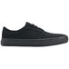 A black canvas Shoes For Crews Merlin unisex shoe with laces and a rubber sole.