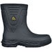 a black boot with a yellow logo