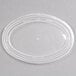 A clear plastic lid with a round edge covering an oval shaped container.