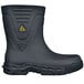 A black Shoes For Crews Bullfrog Pro II work boot with a yellow logo.