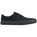 A black canvas Shoes For Crews Merlin shoe with laces and a rubber sole.