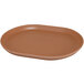 A brown Cal-Mil melamine oval tray with raised edges.
