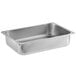 A stainless steel rectangular pan.