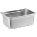 A silver stainless steel gelato pan with a lid.
