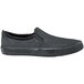 A black slip on Shoes For Crews Ollie II non-slip shoe with a rubber sole.