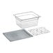 A clear plastic container with a Vigor Secure Sealing Cover and a grey plastic tray.