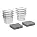 A stack of six Vigor clear plastic food pans with lids.